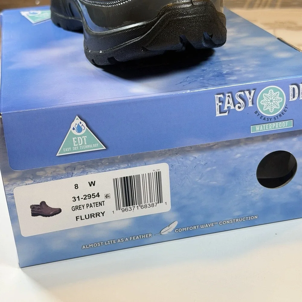 Easy Street Size-8W Womens Flurry Waterproof Flat Heel Winter Boots Gray